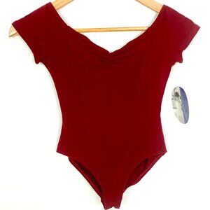 Capezio Child’s Short Cap Sleeve Pinch Front Leotard Size L Bodysuit Burgundy